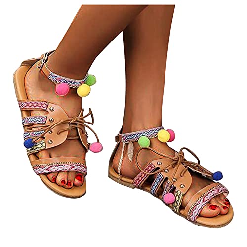 Reokoou Women s Casual Strappy Bohemian Sandal Casual Summer Beach Travel Flip Flops Open Toe Gladiator Sandals
