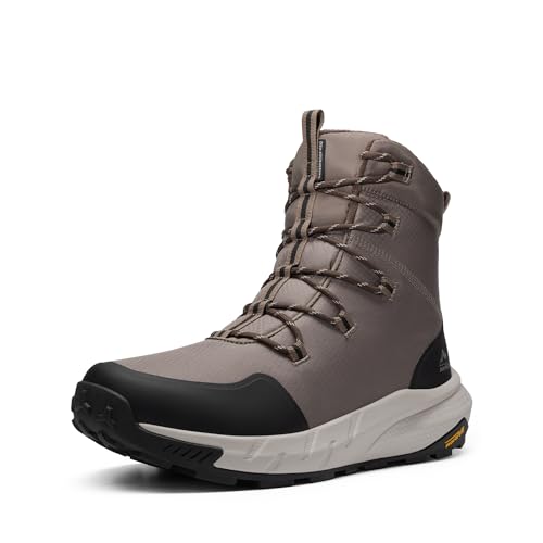 NORTIV 8 Men's Wide Winter Boots Grip on Snow Ice Insulated Waterproof Lightweight Comfortable Hiking Outdoor Boots,Size 10.5W,Black/Coffee,SNSB25006M-W