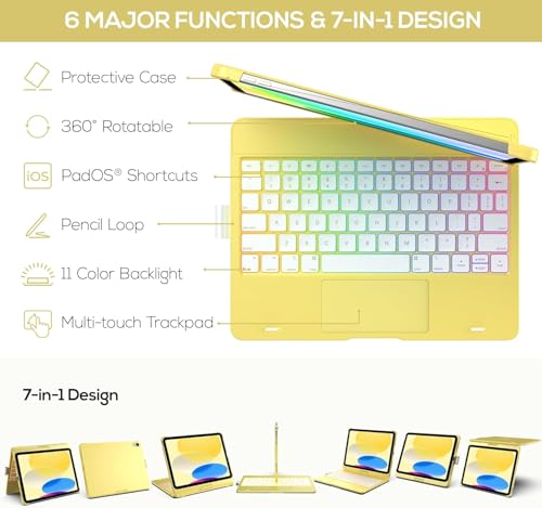 Image of typecase Touch Keyboard for 11th (A16) & 10th Gen with Multi-Touch Trackpad, 11-Colors Backlit, 360 Rotatable Multi Viewing Angle, Pencil Holder (Not fit to Air 11 /Air 5th /Pro 11)-Yellow'26