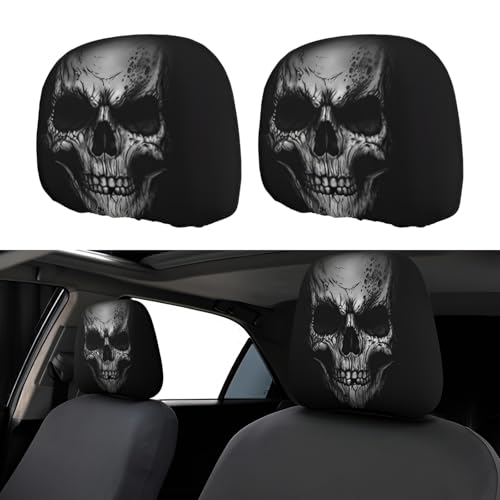 SAMIQU 2 Pieces Funny Headrest Covers for Cars Spooky Halloween Christmas Car Seat Accessories Universal Fit for a Joyful Road Trip (Skull)