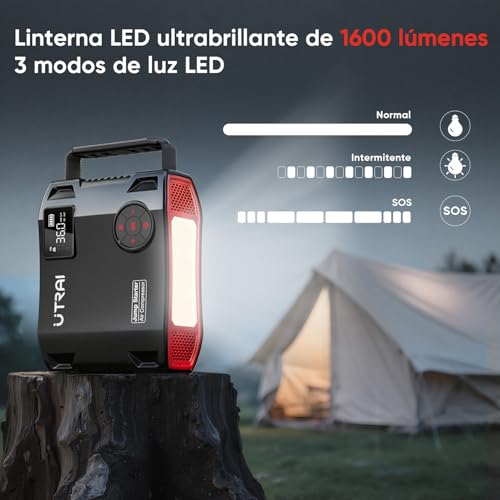 Miniatura 5 de 27000mAh Arrancador de Baterías de Coche con Compresor de Aire/18W Carga Rápida/Luz LED de 1600 lúmenes/160W DC out/Pantalla LCD/Carga rápida 3.0(All Gas o 12L Diesel) UTRAI 8000A Jump Starter