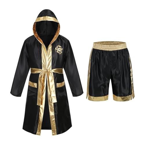 GRAJTCIN Boxer Costume Boxing Robe with Hood Boxer Shorts Costume Set Dragon XL
