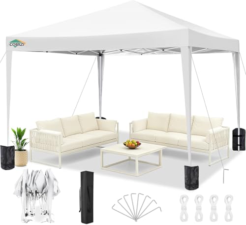 Image of COBIZI Folding Gazebo 3 x 3 Waterproof Stable Winterproof Outdoor Folding Tent Gazebo, Folding Tent Pop Up Gazebo, UPF 50+ UV Protection Marquee with Carry Bag for Garden Party, White