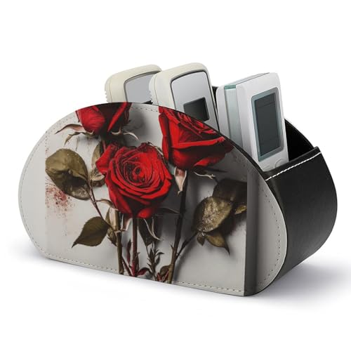 Support de télécommande rose en cuir PU avec 5 compartiments pour contrôleur et média