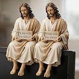 Jesus-Figur aus Kunstharz, handbemalt, 'I Am with You Always', kleine Jesus-Figur für christliches Auto-Armaturenbrett, Heimbüro, Tischdekoration, religiöse Geschenke, 2 Stück