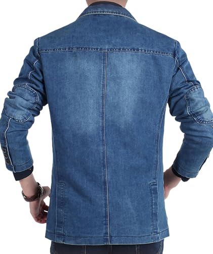 SOMTHRON Men's Classic Notched Collar 3 Button Denim Jacket Single Breasted Distressed Business Blazer Sport Coat4