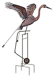 Elegant Metal Crane Rocker Stake Sculpture - 61 Inch | Outdoor Kinetic Crane Statue with Flapping Wings | Weather-Resistant Garden Art Décor with 4-Prong Ground Stake for Yard, Lawn, and Patio