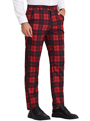 Lars Amadeus Men's Plaid Slacks Regular Fit Flat Front Work Prom Checked Dress Pants