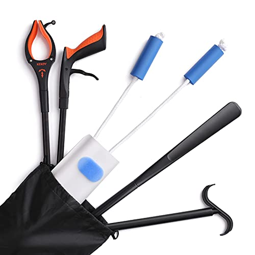 Knie Hüft-Op Reha Sets, 4 Stück Anziehhilfen einschließlich 80 cm-Faltbare Greifer, Sockenanziehhilfe, Schuhlöffel, Anziehhilfen-Stock