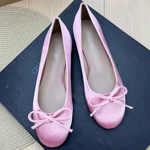 Image of TN TANGNEST Women's Velvet Flats Round Toe Ballet Shoes | Elegant Bowknot Flats Comfortable Casual Slip On Flats for Work