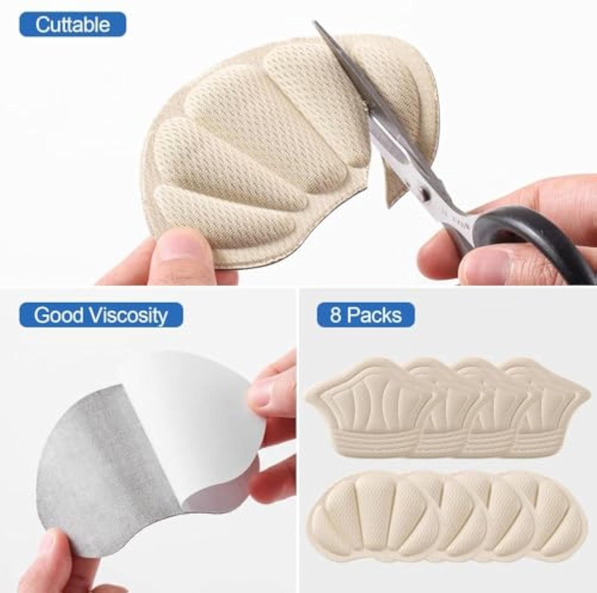 Heel Cushion Pads, Adhesive Back of Heel Grips, 4 Pair