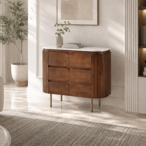 Image of The Attic Carlston 3 Drawer Chest, Multipurpose Cabinet for Kitchen and Living Room Storage, Classy Chest of Drawers, Solid Mango Wood, Provential Teak Matte Finish