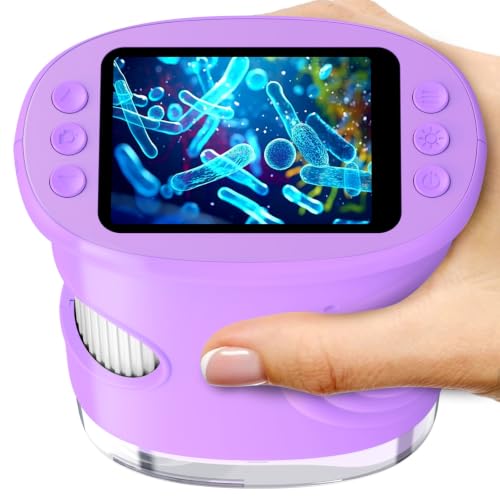 Ashfly Handy Digital Mikroskop für Kinder, 1080P HD 2.0' Bildschirm Taschenmikroskop, Microscope LED Lights -Anschluss an PC, Mini-Mikroskop draussen Geschenke für 4-12 Jährige Lila