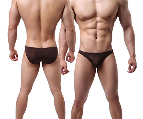 Gudan LSAMDIR Mens Bikini Underwear Silky Low Rise Briefs Bulge Pouch Pack3
