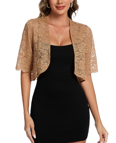 Image of MINTLIMIT Womens Floral Lace Bolero Half Sleeve Shrug Open Front Elegant Cropped Cardigan Shrugs for Evening Party Dresses
