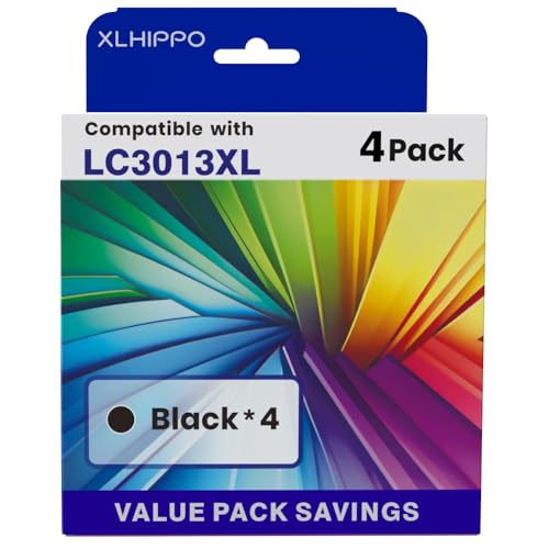 LC3013 Black Ink Cartridges Replacement for Brother LC3013 LC3013BK LC30132PKS XL LC3011BK LC3013XL Work with Brother MFC-J491DW MFC-J497DW MFC-J895DW MFC-J690DW (4 High Yiled Black) -  XLhippo, LC3013-4B