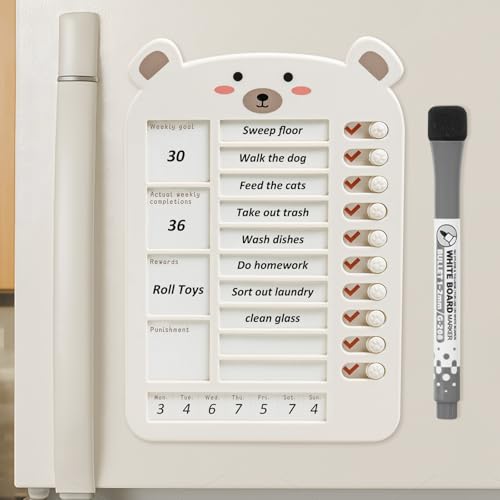 Weekly Chore Chart for Kids Dry Erase Chore Board,Behavior Chore Chart for Multiple Kids, Cute Visual for Kids Schedule Board for Home, Kids Checklist to Do List ADHD Tools (Cute Bear, 1)