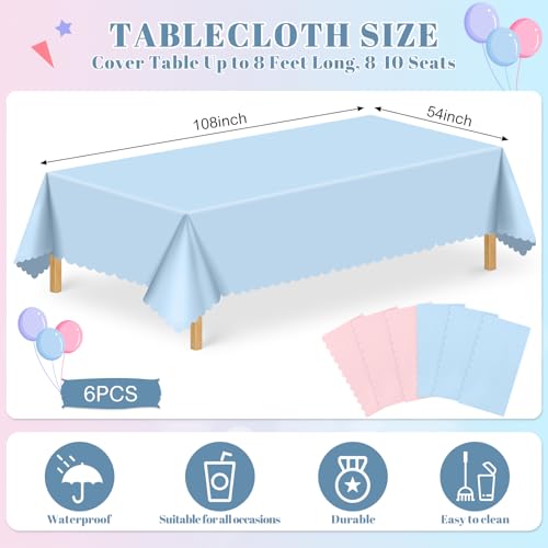 Image of NatNarr 6 Pcs Gender Reveal Plastic Tablecloths, Pink Blue Table Cover