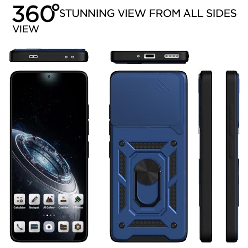 Image of Pikkme Back Cover for Infinix GT 20 Pro 5G | 360 Protection Case | Sliding Camera Shield Cover & Ring Holder Stand D10 Tough Armor Bumper Case (Blue)