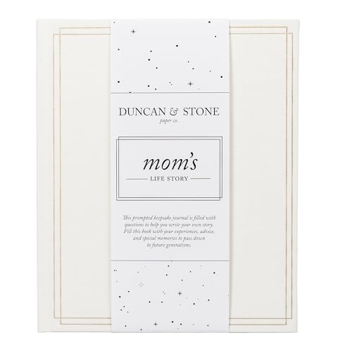 DUNCAN & STONE PAPER CO. 85 Page Mom Tell Me Your Story Journal - Linen Bound Mom Life Book - Journals for Moms w/Prompts, Family Tree & More for Journaling (Ivory)