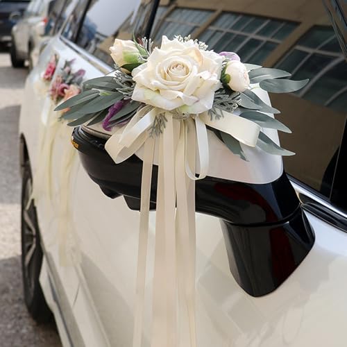 LIMEOW 2 peças decoração de carro casamento, ornamentos de carro casamento, decoração de casamento artigos decorativos para espelhos retrovisores de automóveis, carros de casamento, festas de