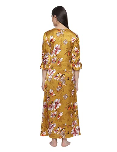 Image of oxolloxo Carmine red Floral Satin Print Women Nightwear Dress