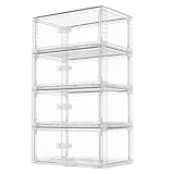 Vtopmart 4 Pack Large Clear Stackable Storage Drawers 27QT, Easily Assemble Plastic Closet Storage Bins, Dust-Proof UnderBed Organizer for Clothing, Sweater Organization