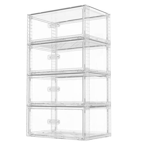 Vtopmart 4 Pack Large Clear Stackable Storage Drawers 27QT, Easily Assemble Plastic Closet Storage Bins, Dust-Proof UnderBed Organizer for Clothing, Sweater Organization