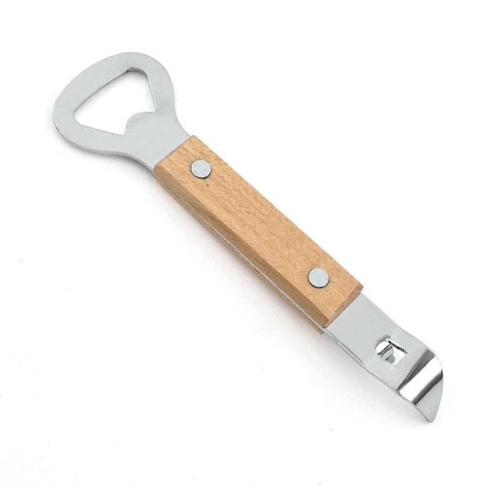 Dual-Head Bottle & Can Opener – Premium Stainless Steel with Wooden Handle – Essential Kitchen Tool for Effortless Opening of Bottles and Cans