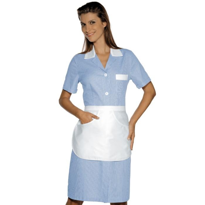 I.sacco Camice da Lavoro da Donna POSITANO con Grembiulino in 100% Cotone Piquet (Riga Azzurra)