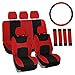 Price comparison product image FH Group Car Seat Covers Full Set Cloth, Universal Fit combo, Automotive Covers, Low Back Front Airbag Compatible,Split Bench Rear Seat,Washable Cover for SUV,Sedan,Van Red