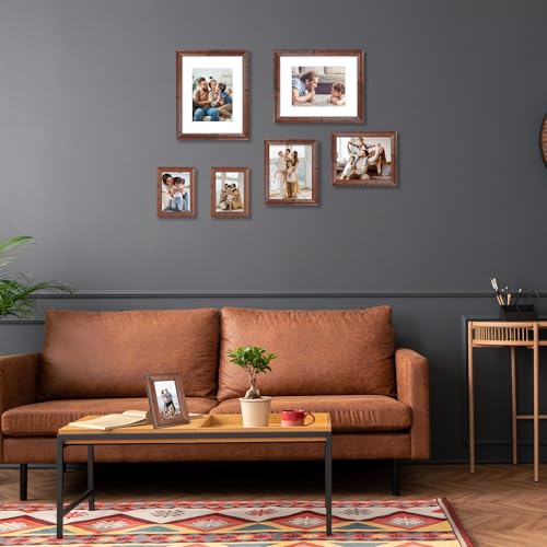 Image of iRahmen 8x10 Picture Frame Set of 4, Brown Rustic Vintage Photo Frame with Real Glass, 8 x 10 Frames for Wall Mount and Tabletop Display