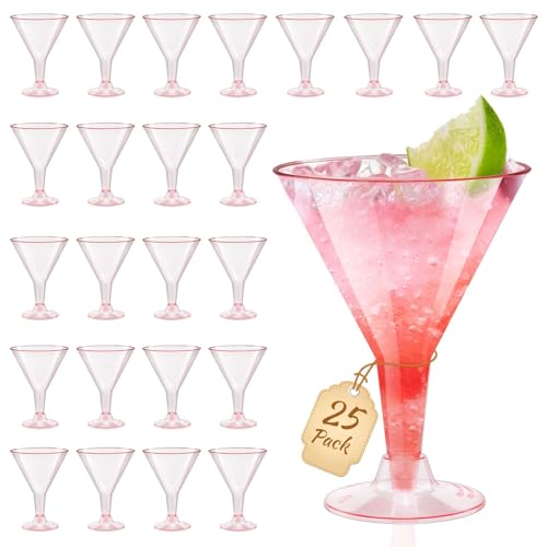 CALBODE 25Pcs Pink Plastic Martini Glasses 6oz Disposable Martini Glasses