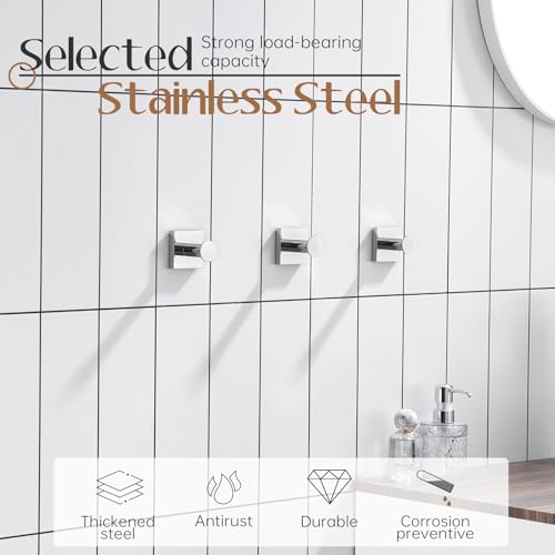 Image of KOKOSIRI Hooks for Hanging Towels Chrome Bathroom Hand Towel Hooks for Shower Wall Bathroom Hardware Accessories Stainless Steel 3 Pack, B1016CH-P3
