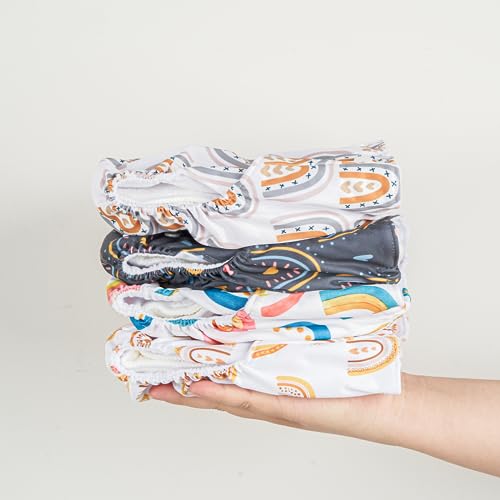 Image of HappyFlute 9 Sets Newborn Baby Cloth Pocket Diapers Adjustable Reusable for Baby Boys and Girls(6-33 pounds,0-3 Years),One Wet Bag+4Diapers and 4Inserts (AD06)