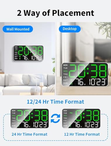 Image of DRUCILA 9''Large Digital Wall Clock, Led Alarm Clock with Big Digits, Date, Temperature, DST, Modern Decor Design for Desk,5-Level Brightness for Room, Bedroom, Gift, USB Powered Yougster and Elderly.