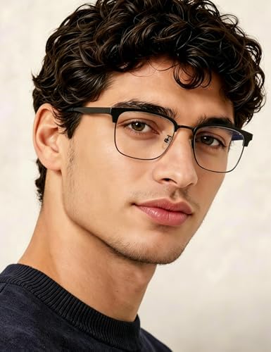 Image of ZanyLen Blue Light Glasses Men Rectangle Large Browline Computer Gaming Glasses