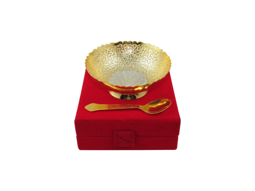 Tazón de latón dorado Deco Alankaram vajilla de lujo artesanal