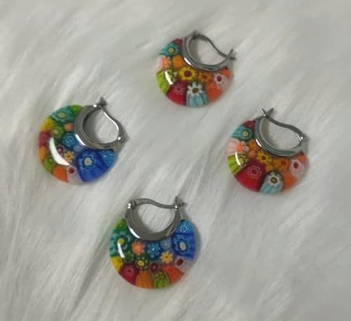 Murano Style Glass Hoop Earrings for Women Multicolored Dry Flower Moon Earrings Classic Stainless Steel Gift for Her4