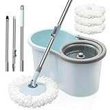 Spin Mop and Bucket with Wringer Set, 360° Spinning Mop Bucket System with 3...