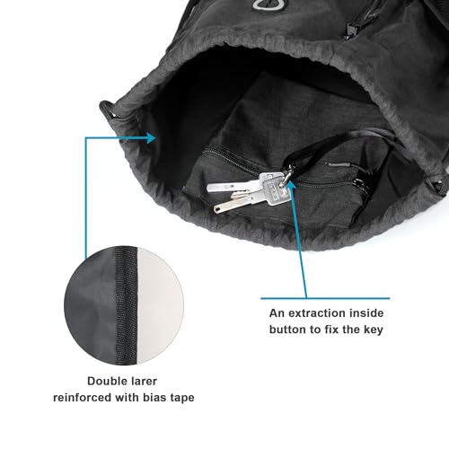 Image of BeeGreen Mix Black Drawstring-Backpack-Gym-Bag, Large Sports Bag For Women W Water Bottle Pocket &Front Zippered Pocket, String Sackpack For Traveling Yoga Beach Outdoor