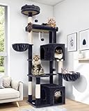 Globlazer Heavy Duty Cat Tree Tower, 73in Tall Cat Tree for Indoor Cats Large Adult, Cat Condo for Large Cats with 5 Scratching Posts, 2 Cat Caves, 2 Padded Perches, 2 Hanging Baskets, F73, Dark Gray