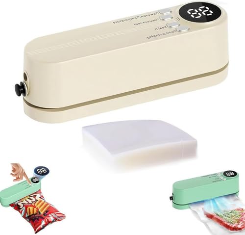 Sellador al vacío inalámbrico – Mini dispositivo recargable de sellado de alimentos, con 50 bolsas de vacío, aspiradora compacta | Sellador de almacenamiento hermético, potente herramienta de cocina