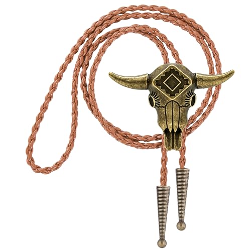 Image of Jeilwiy Bolo Tie for Men Western Cowboy Tie Necklace Gold Bolo Tie Leather Necktie Halloween Tie Accessories for Women