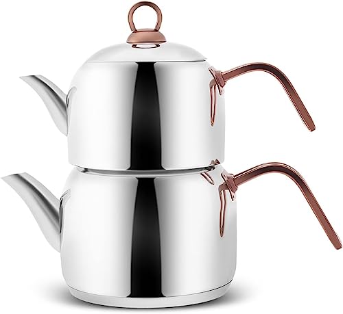 Karaca Juego de tetera de inducción de acero inoxidable, tamaño mediano, color oro rosa plateado