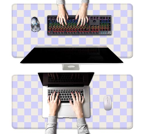 Image of Pastel Purple Checkered Desk Mat, Aesthetic Pink Pattern Office Decor Extra Large Mouse Pad, Laptop Pad Mat, Game Mat, 35.4 x 15.7 in