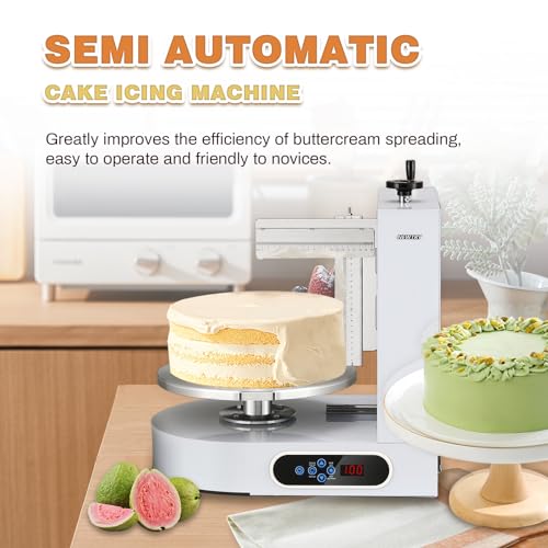 NEWTRY Electric Cake Decorating Machine Semi Automatic Cream Butter Coating Machine Icing Machine Surface Scraper for 4-12 inch Cakes 110V US