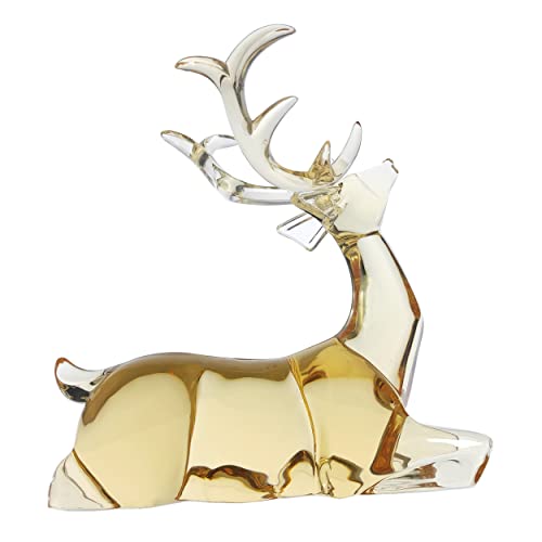 Beaulemna Acrylic Reindeer Deer Figurine Glass Collection Ornament Statue Animal Collectible Sitting Christmas Decor Home Decor (Amber) #TOP2
