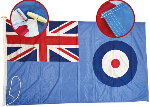 NWFlags RAF Flag 150d Nylon Rope & Toggle 5ft x 3ft for Professional Flagpole | Royal Air Force Flag