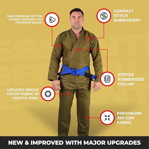 Sanabul Essential BJJ Gi for Men | Brazilian Jiu Jitsu Gi BJJ | Lightweight, Preshrunk Cotton Fabric | IBJJF Approved (Green, A1) - Image 3